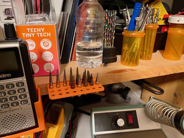 Shelf edge mount soldering Iron tip organizer